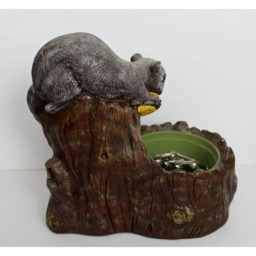 Vintage 1980 Squirrel Picking Nuts On Tree Nut Bowl w/ Nut Cracker Statue Figure